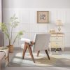 Accent chair, KD rubber wood legs with black finish. Fabric cover the seat. With a cushion.Cream