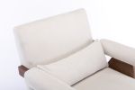 Accent chair, KD rubber wood legs with black finish. Fabric cover the seat. With a cushion.Cream