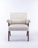 Accent chair, KD rubber wood legs with black finish. Fabric cover the seat. With a cushion.Cream